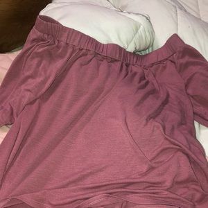 Pink off the shoulder short sleeve pink rose shirt